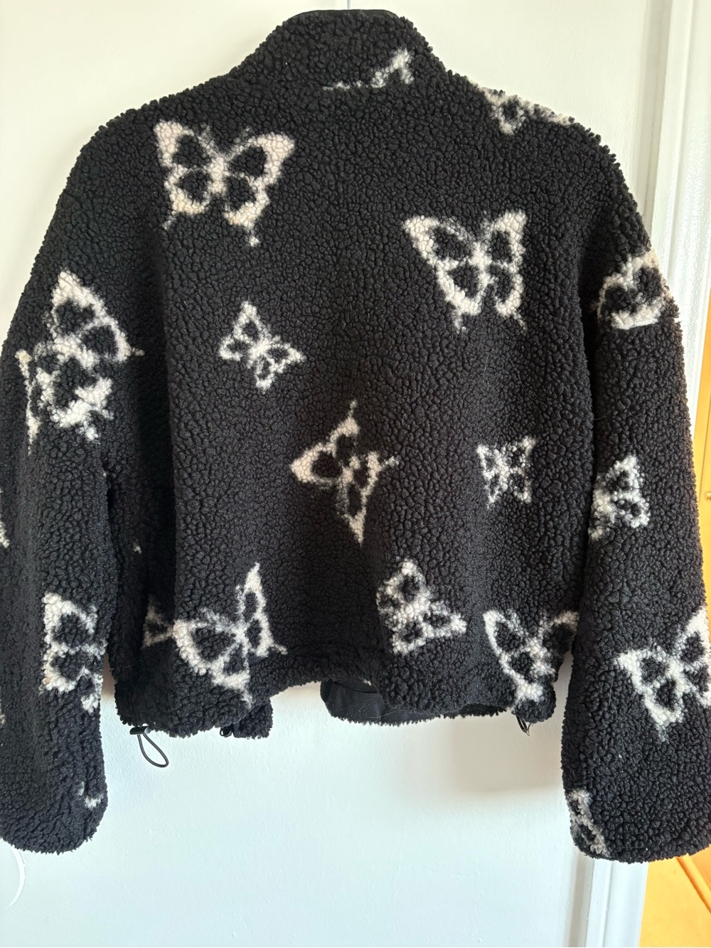 wild fable Black Sherpa Zip Jacket with White Butterfly Print